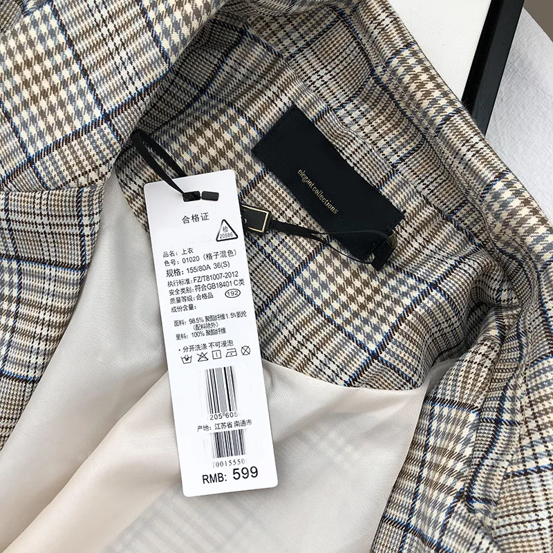 

MK44 Autumn Casual Fold-down Collar One-Button Large Grid Suit Jacket Women's
