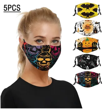 

5PC Halloween Pumpkin Print Mouth Mask Unisex Cotton Breathable Multi-Purpose Exhaust Sunscreen Reusable Face Cover mascarillas