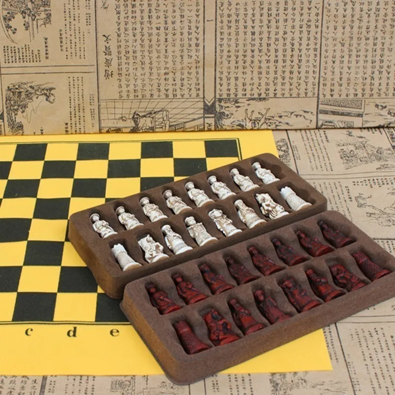 Chess Pieces and Board Antique Leather