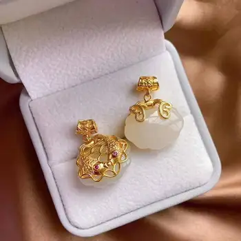 

SNew sterling silver inlaid natural Hetian white jade pendant necklace Pisces ethnic style niche design charm lady brand jewelry