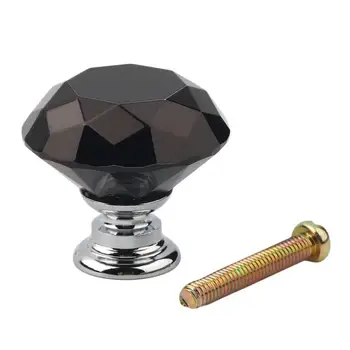 

8 X 40mm Diamond Black Crystal Glass Door Cupboard Knobs Pull Handle Drawer Kitchen Cabinet+ Screw Set