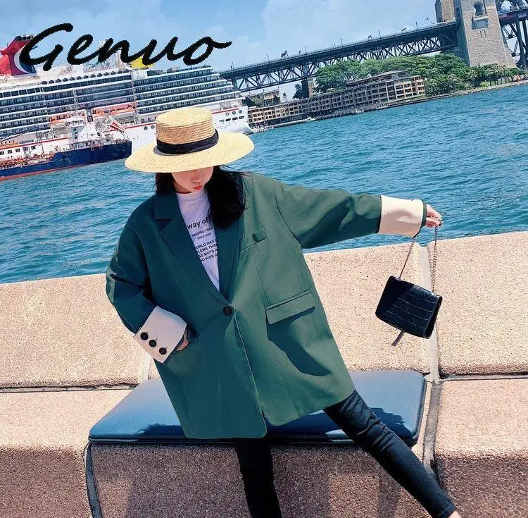 Genuo, новинка, женские, новые, модные, контрастные цвета, с манжетами, из кусков, свободные, более размера, блейзеры для женщин, весна, большой размер, повседневная куртка