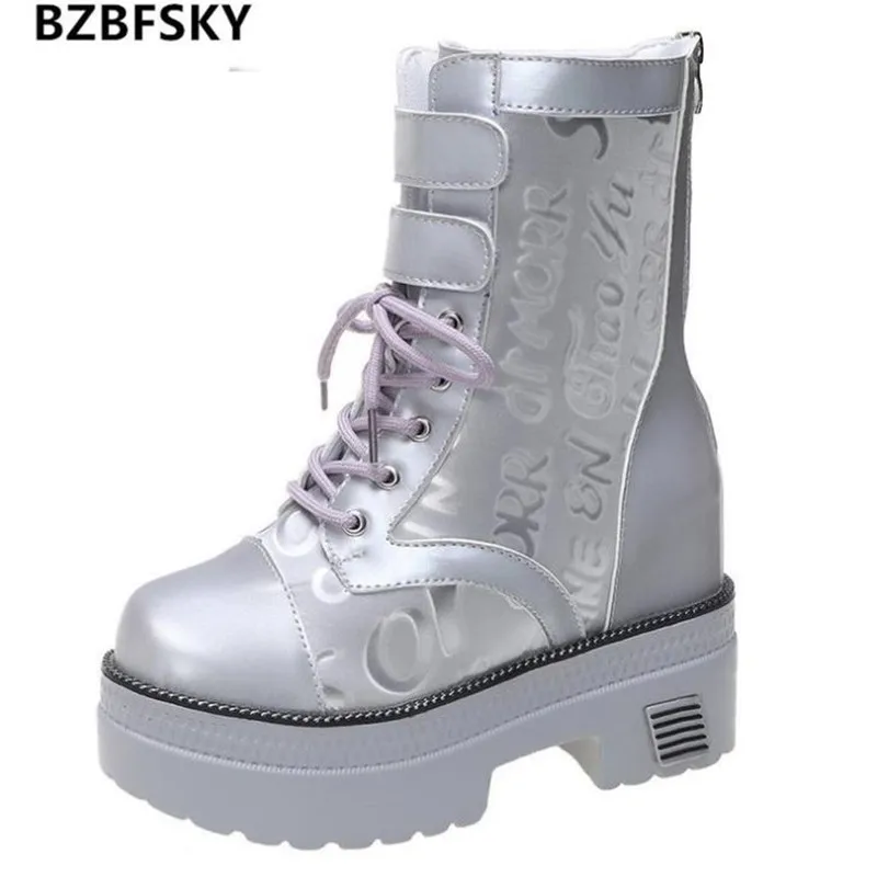 Women's Autumn Ankle Boots Platform Breathable Chunky Sneakers Short Boots Round Toe 10.5cm Heel Thick Bottom Winter Boots New