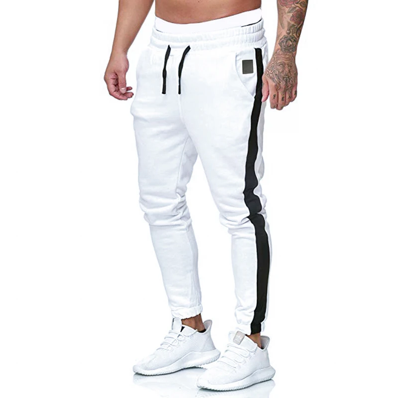 Мужские повседневные брюки для пробежек, фитнеса, мужской спортивный костюм, штаны, обтягивающие спортивные штаны, черные спортивные штаны для бега - Цвет: Белый