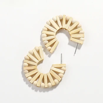 

AENSOA Vintage Unique Wooden Big Round Earring Ethnic Handmade Geometric Handmade Semicircle Vine Braid Earring For Women