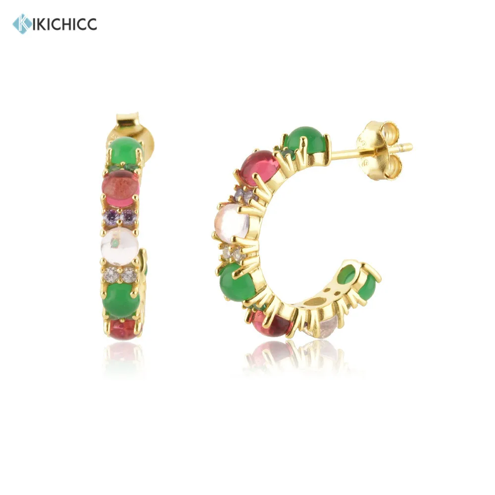 Kikichicc Argento Sterling 925 Oro Lofoten Isola Verde Arcobaleno Cz Cerchio Donna Anelli Cerchio Grande Cz Lusso Clip Di Gioielli Spessi