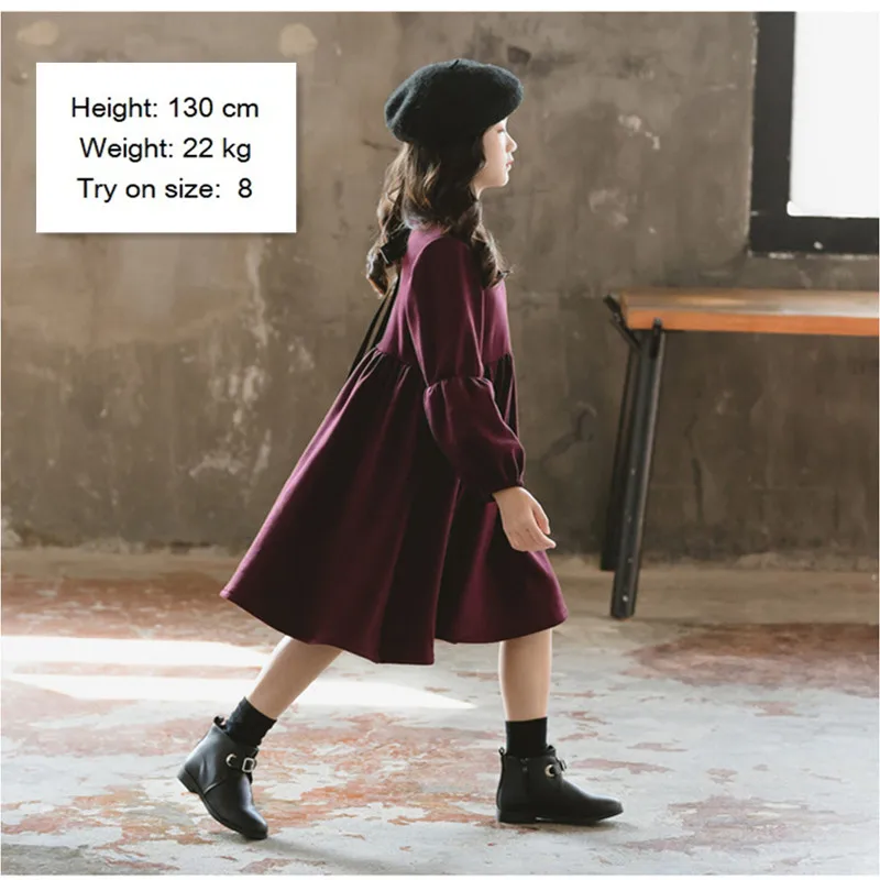 children girls fashion winter cotton fleece warm flare princess dresses kids girl long sleeve back- bow casual dress clothes