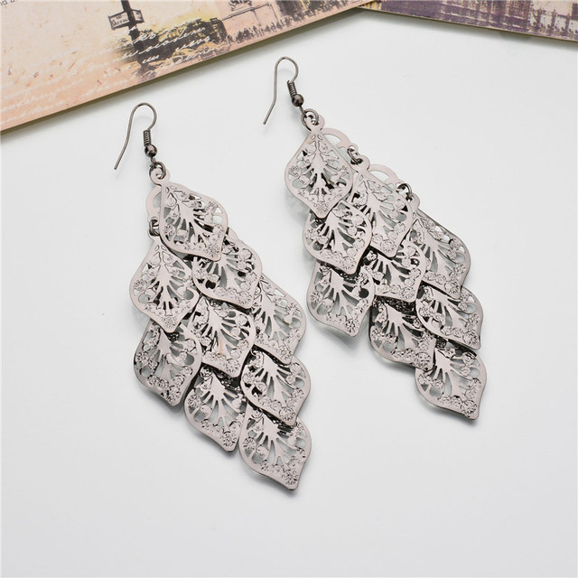Irregular Long Dangle Earrings For Women Charm Ear Jewelry Gold Color Hanging Pendientes Flower Leaf Earings
