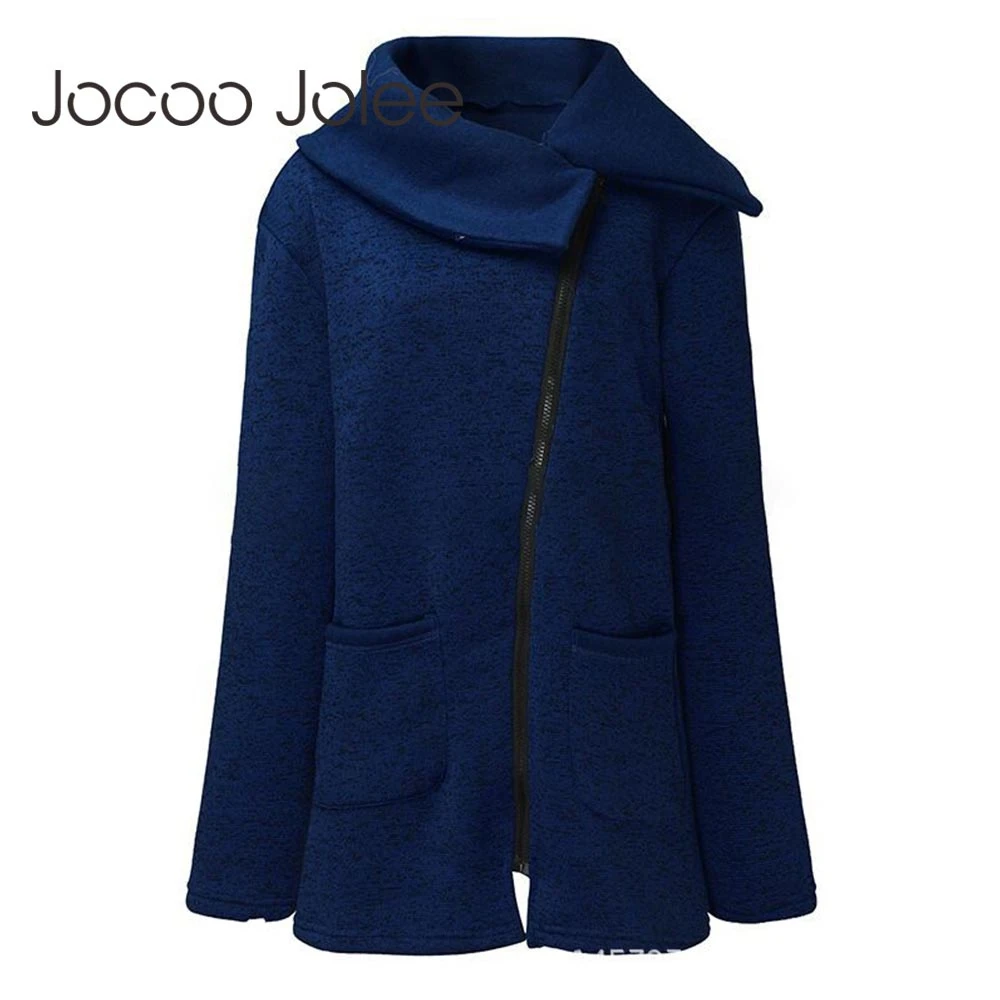 

Jocoo Jolee Women Fashion Woolen Hoodies Autumn Winter Long Sleeves Irregular Collar Sweatshirt with Packets Plus Size 5XL Coats