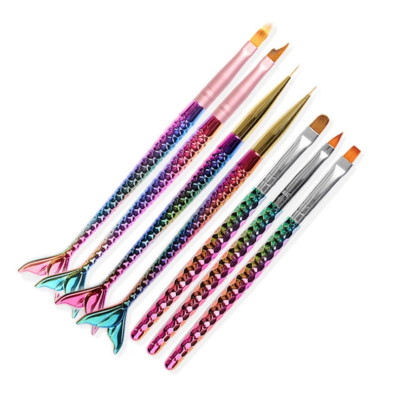 1Pcs Rainbow Fish Tail Mermaid Nail Art Brush Silicone Dotting Sculpture Pen Hollow Carving Emboss Shaping Acrylic Gel Tips Tool