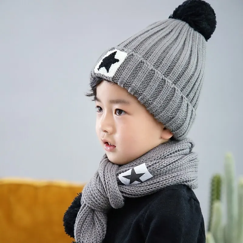 Лидер продаж, детские вязаные шапочки и наборы шарфов Hailball Beanies, вязаные детские зимние комплекты из 2 предметов, зимние шапки для детей, зимняя шапка