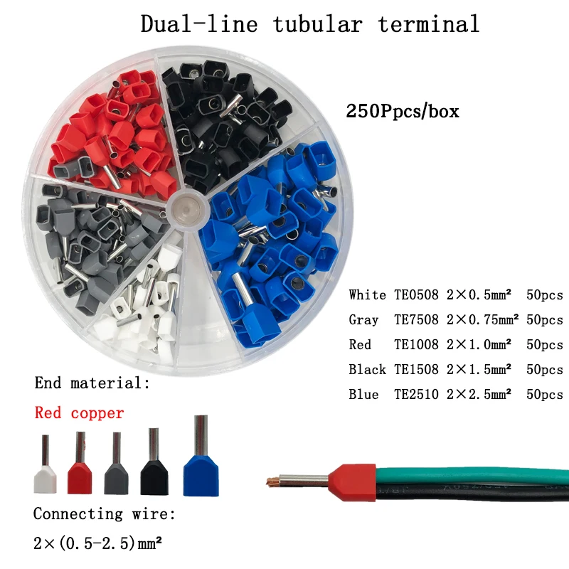 

TE Dual-Line Tube Combination Set Needle-Shaped Cold-Pressed Parallel Red copper Wiring Terminal 2×0.5-6mm²