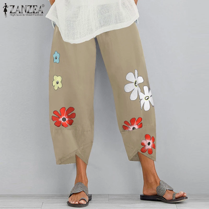 ZANZEA Viintage Print Trousers Womens Harem Pants Autumn Casual Elastic Waist Long Pantalon Female Flower Turnip Plus Size Pant