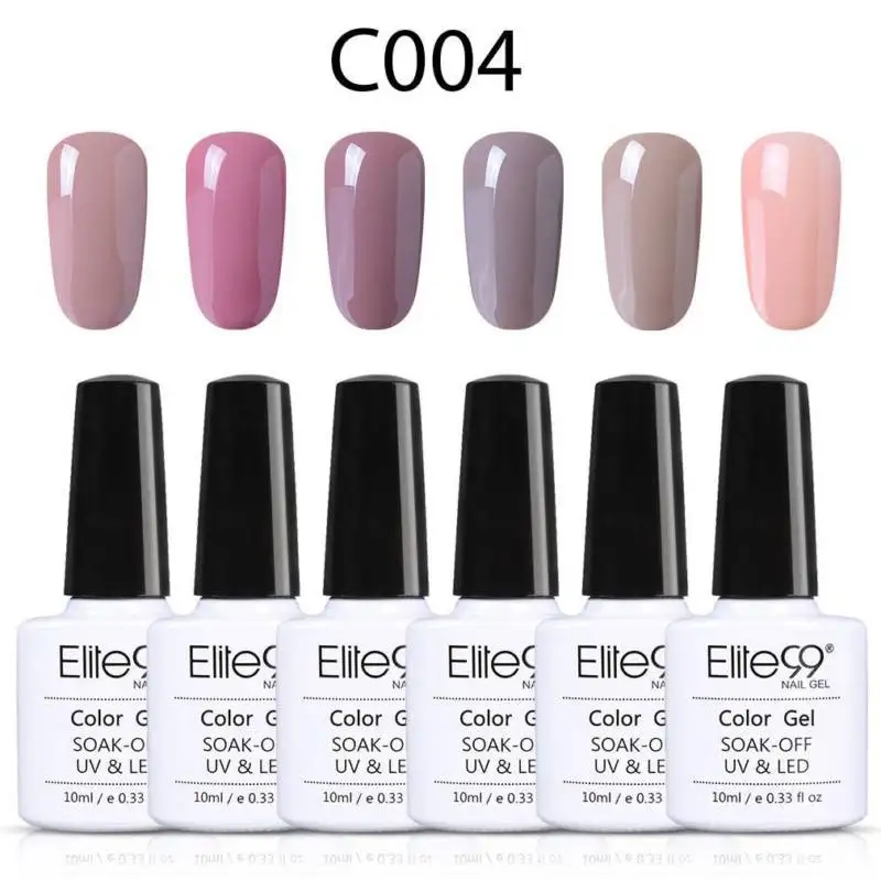 C004 Elite99 6 шт./лот Чистый Цвет Гель-лак для ногтей набор замачивания мерцающий Giltter УФ светодиодный лак для ногтей гель профессиональная эмаль маникюрный набор - Цвет: C004