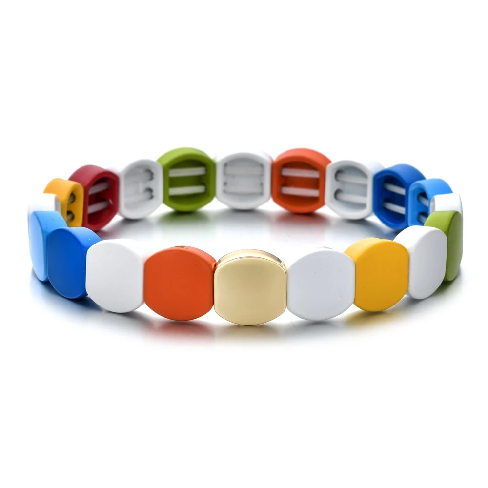 Bracelet Jewelry Handmade Enamel Rainbow Honeycomb Tile Colorful Painted Metal Cuff Friendship Street Photography Bangles