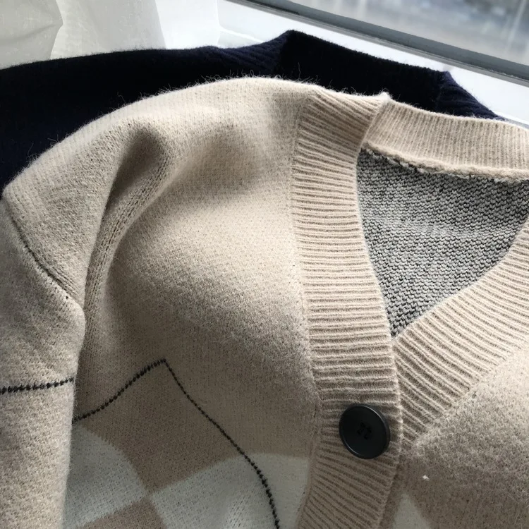 HXJJP осень и зима Повседневный свитер геометрический v-образный Вырез Свободный вязаный женский кардиган