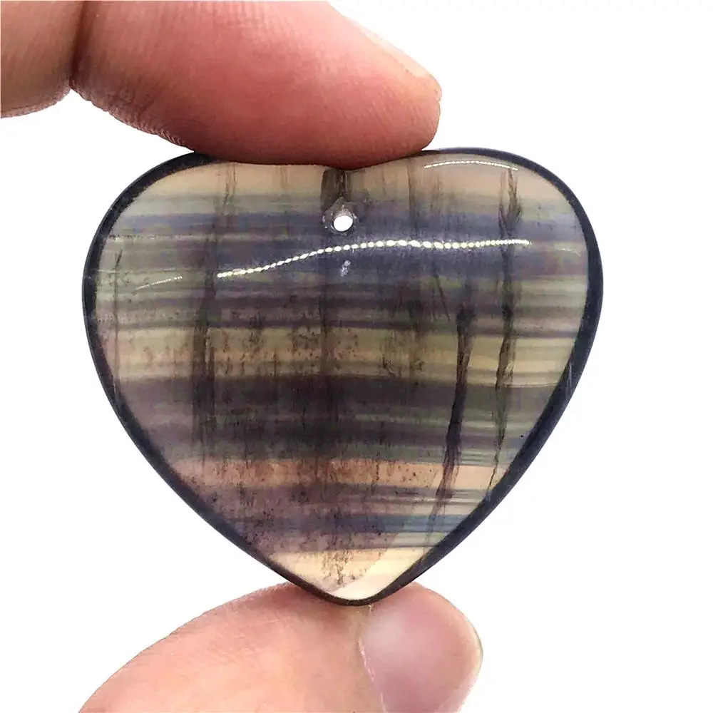 

100% Natural Colorful Fluorite Heart Pendant For Woman Man Clear Crystal 38x35x17mm Beads Rainbow Gemstone Fashion Jewelry AAAAA