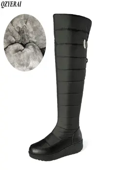 

New arrival winter warm women snowshoes Over knee boots natural Genuine leather snow boots women Fur one leisure Sports boots