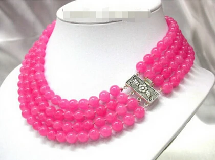 +++818 stunning 4rows 8mm round pink CRUDE beads necklace | Украшения и аксессуары