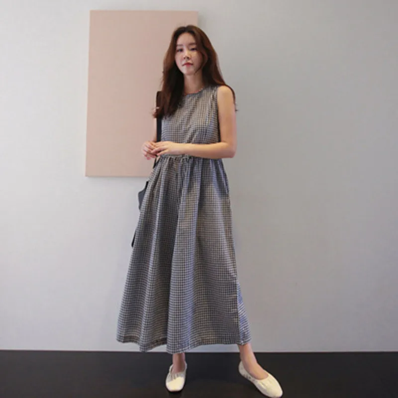 Johnature New Casual Japanese Plus Size Linen Sleeveless Ankle-length Women Jumpsuits 2020 Summer 3 Colors Pockets Playsuits