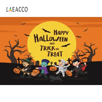 

Laeacco Happy Halloween Trick Or Treat Baby Cartoon Moon Bat Pumpkin Party Decor Photo Background Photography Backdrop Photocall