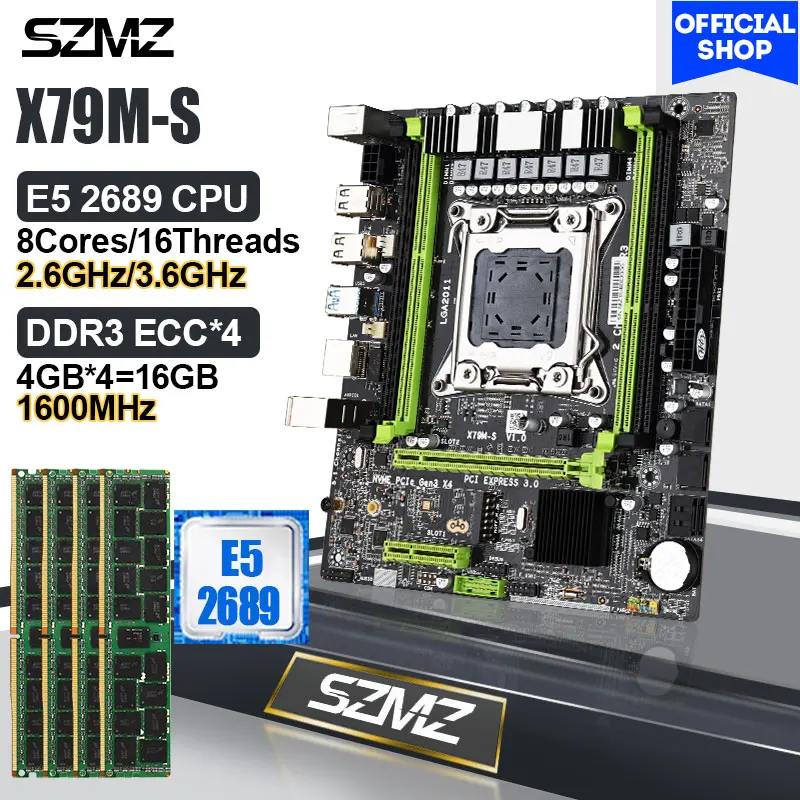 Материнская плата X79 LGA 2011 Xeon E5 2689 комплект с 4*4 Гб DDR3 ECC память игровой ПК Placa Mae