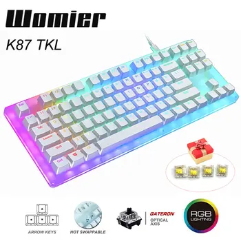 

Womier 87 key Hot Swappable RGB Gaming Mechanical Keyboard K87 80% Gateron Switch with Crystalline Base Type-C Wired USB 3.1