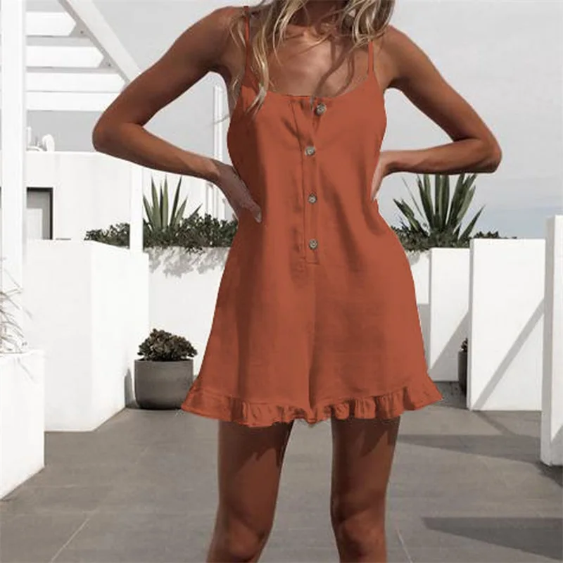 orange Women Sleeveless Solid Jumpsuit Romper Casual Clubwear Loose Sleeveless Summer Outfits Bodysuits Leotard - Цвет: orange