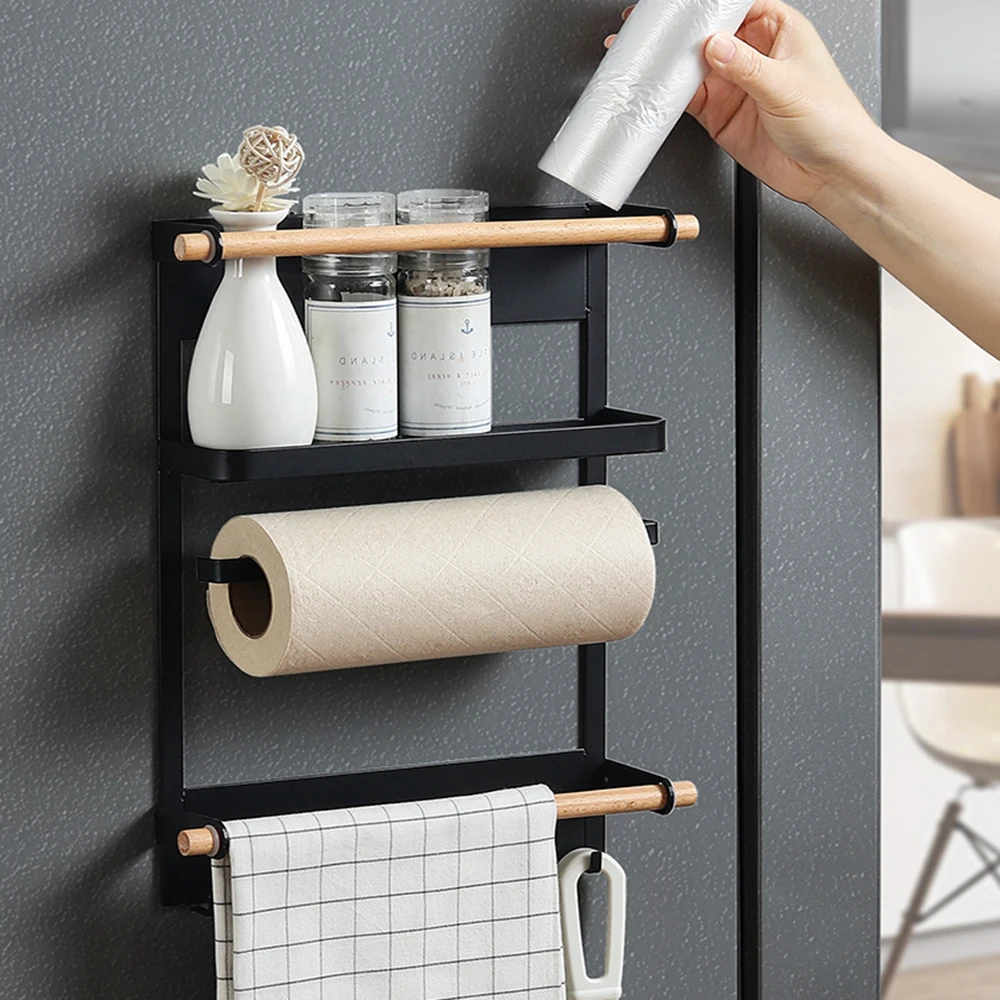 Magnet Fridge Shelf Paper Towel Roll Holder Magnetic Storage Rack