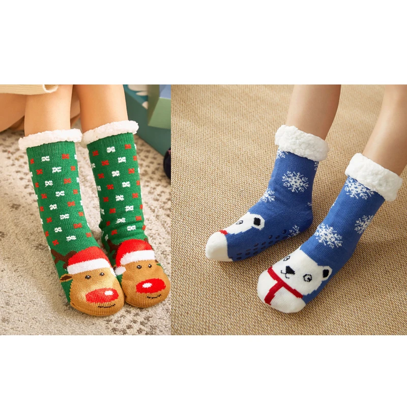 HKTY/зимние теплые носки-тапочки; домашние носки; носки-тапочки в европейском и американском стиле для взрослых; бархатные утолщенные Нескользящие женские носки - Цвет: 1