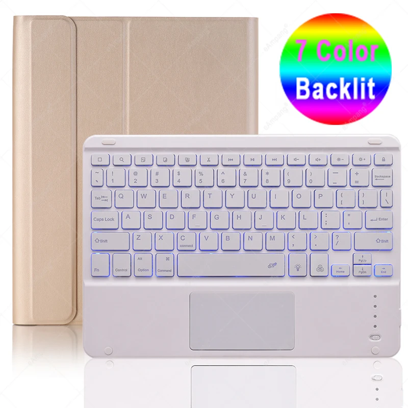 Gold with White Clear For iPad 7th 8th Generation 10 2 2019 A2200 A2198 A2232 Case with Backlit Touchpad Keyboard