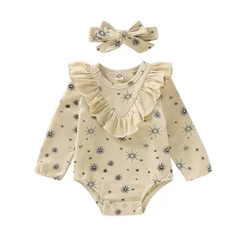 

Baby Boy Girl 0-18M Newborn cotton Long sleeve romper with bow 2pc clothes set
