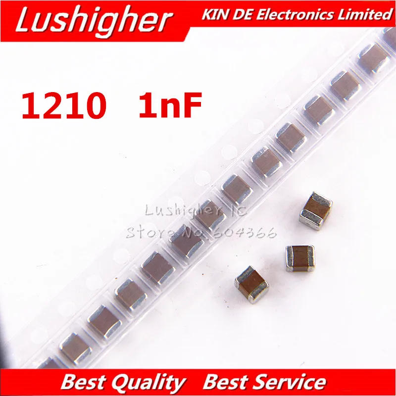 

50pcs 1210 1nF 102K 250V X7R 10% SMD Thick Film Chip Multilayer Ceramic Capacitor