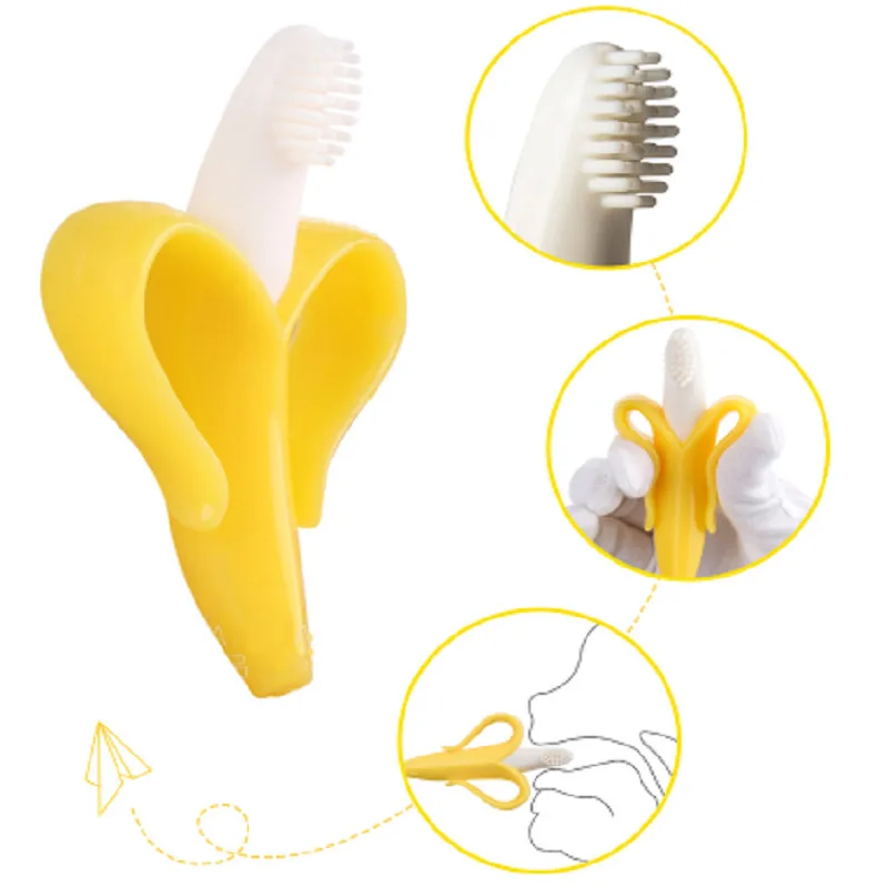 

Baby Silicone Training Toothbrush BPA Free Banana Shape Safe Toddle Teether Chew Toys Teething Ring Gift For Infant Baby Chewing