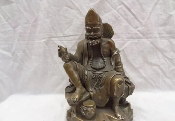 317 11&quot Chinese Bronze Copper Buddhist Joss Ji Gong Arhat LivingBuddha Gourd Statue | Дом и сад