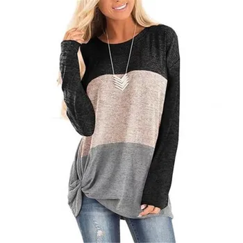 

2020 new autumn women's plus size round neck long sleeve bat sleeve loose colorblock T-shirt