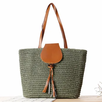 

Shoulder Straw Woven Bag Beach Bag Summer Vacation Leisure Bag Fashion Women Rattan Casual Tote for Outing Vacation Holiday