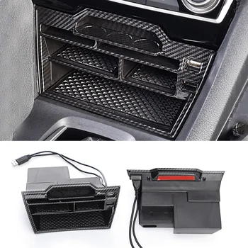 

New Arrival High Quality For Honda Civic 2016-2020 Carbon Fiber Car Interior Console Storage Box With USB
