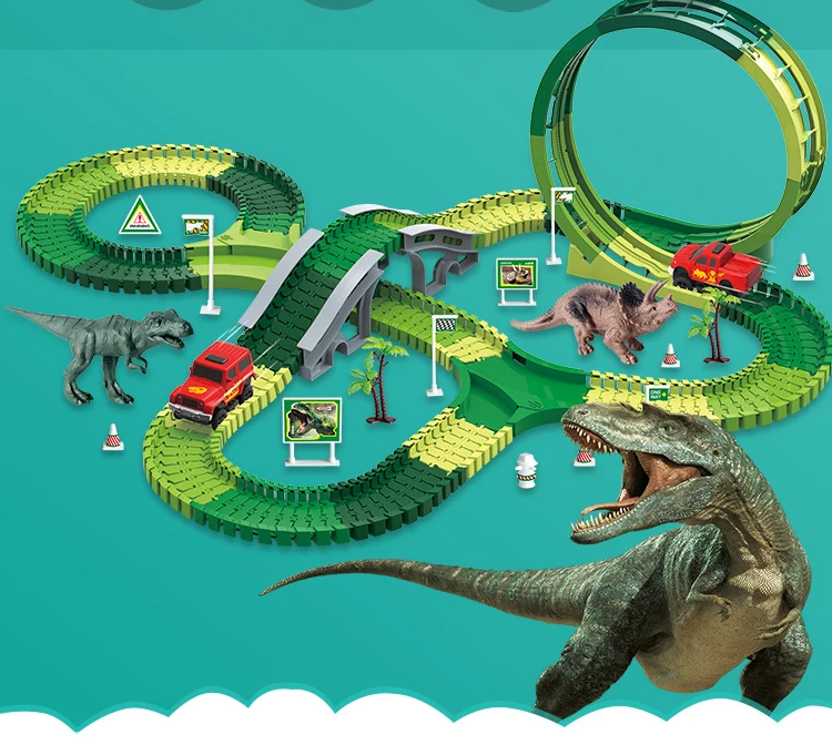 Горячая Электрический динозавр игрушки Железная дорога волшебный гоночный трек игрушка набор DIY Magicl треки автомобиль игрушки гоночные треки для мальчика