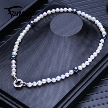 

FENASY Natural Freshwater Pearl Necklaces For Women Luxury Near round Long Necklace Wedding Jewelry Neck Silver Accessories