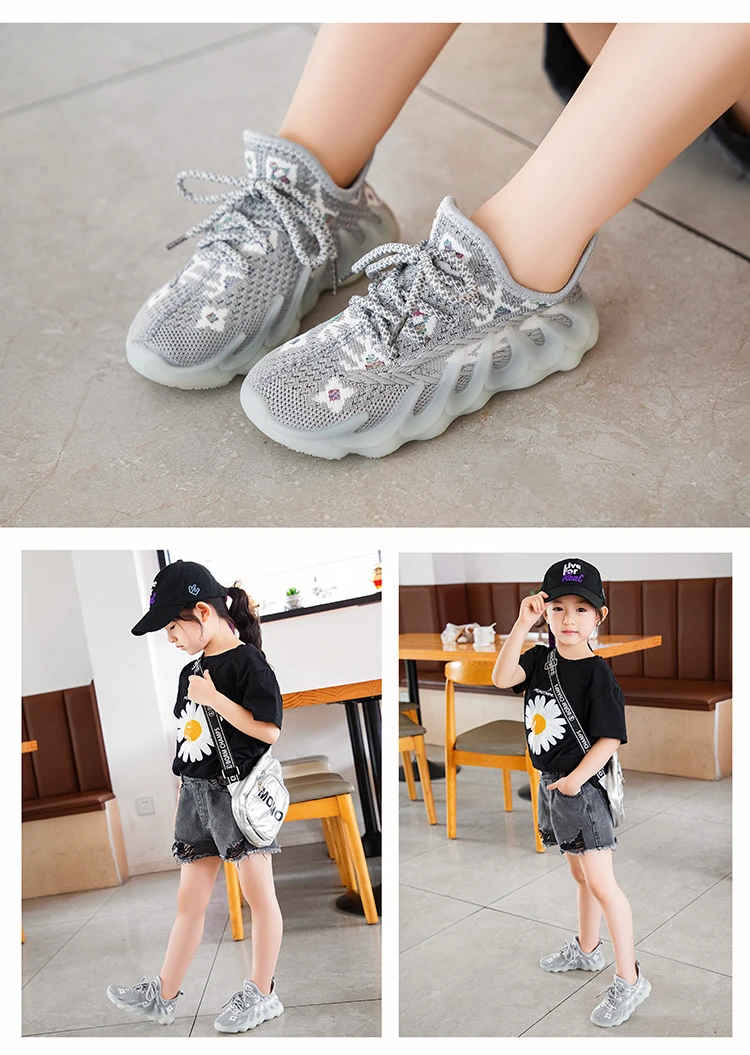 children's sandals near me Kids Sneakers Unisex Children Luminous Casual Sneakers Lace-up Girls Spring Mesh Non-slip Running Shoes Boys 2022 Sport Shoes leather girl in boots