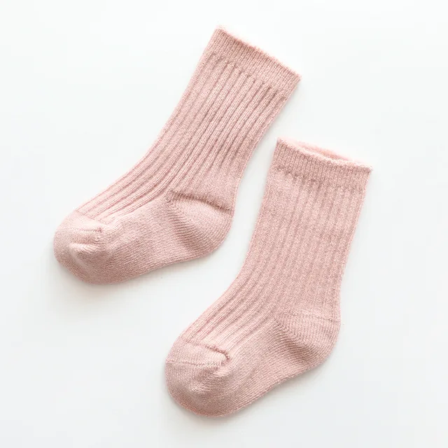 Winter Cotton Thicken Children's Socks Baby Kids Warm Tube Socks Toddler Boys Girls Solid Floor Stripes Socks Baby Cheap Stuff pink