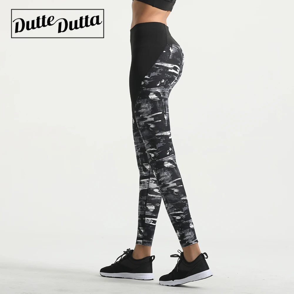 Women'sTight высокая эластичность живот бедра быстросохнущие спортивные штаны для йоги черные чернила Печатные Фитнес Брюки