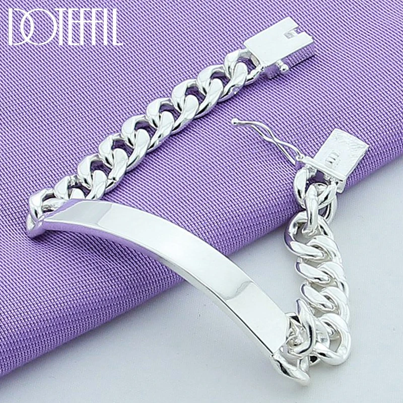 DOTEFFIL 925 Sterling Silver/24K Gold 10mm Smooth Sideways Bracelet For Men Woman Charm Wedding Engagement Party Fashion Jewelry