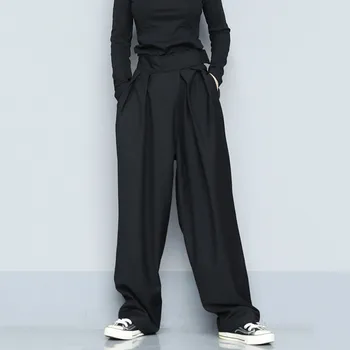 

Loose High Waist Black Brief Pleated Long Wide Leg Trousers New Loose Fit Pants Women Fashion Tide Spring Autumn 2020 1S399Q