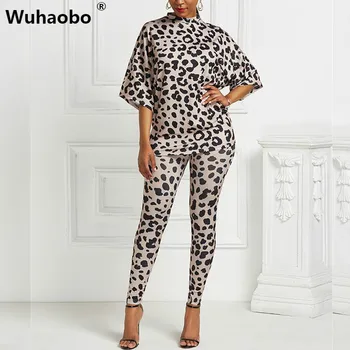 

Wuhaobo New 2020 Women Leopard Sets Summer Fashion Outfits Short Sleeve Print Top T Shirt And Body Long Pants Casual 2 Piece Set