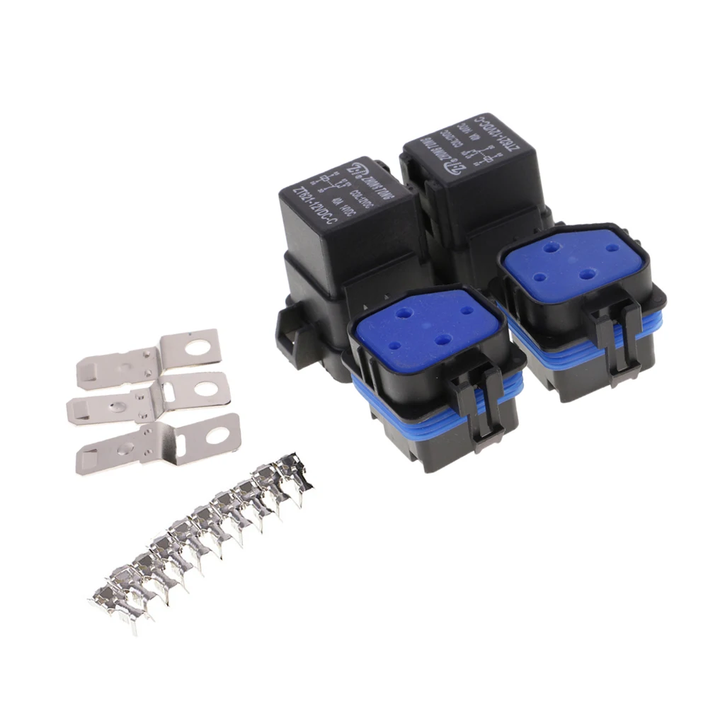 2 Sets 12V 40A 5Pin Relay And Relay Holder Socket Integrated With Terminals