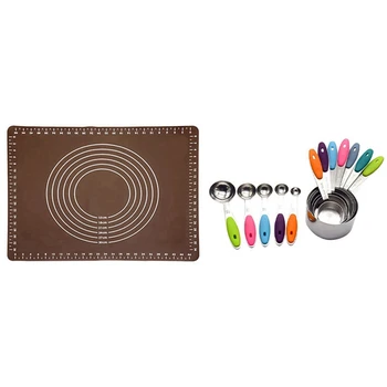 

1 Set Measuring Cups and Spoons Set & 1 Pcs Kneading Pad Baking Mat Pizza Dough Flour Non-Stick Rolling Mat