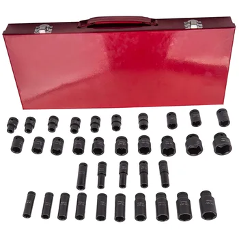 

35PCS Lug Nut Deep Impact Socket Set 6 Point 1/2" Drive Garage Tool 8-32mm 21 22 23 24 27mm