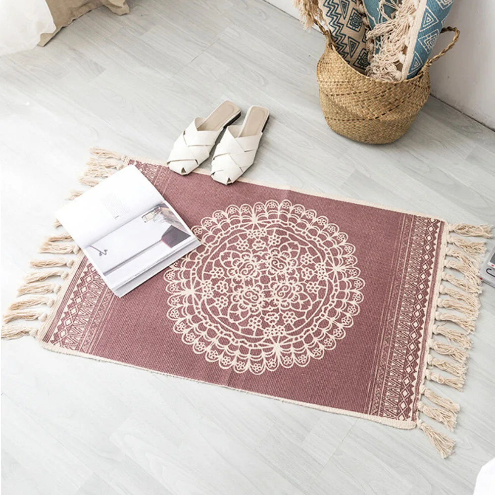 

National Style Thick Cotton Printing Retro Plain Thin Section Tapestry Carpet Study Bedroom Floor Mat HHome Textile Supplies
